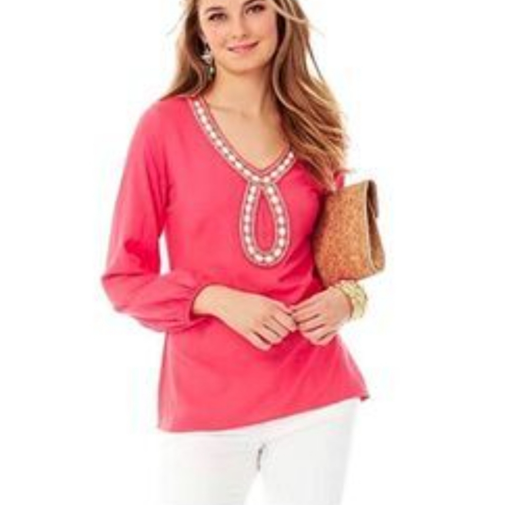Lilly Pulitzer Island Coral Embellished Tunic Top Size Xs
